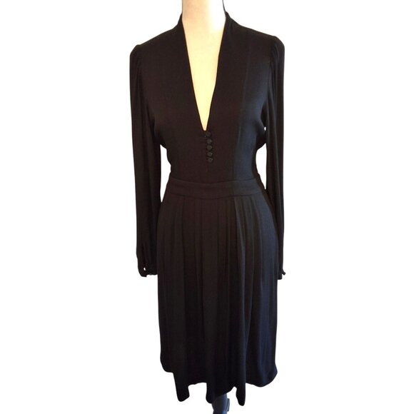 Isabel Marant Étoile Black Long Sleeve Midi Crepe Dress Button V-Neck 36 (US 4) - Picture 2 of 10